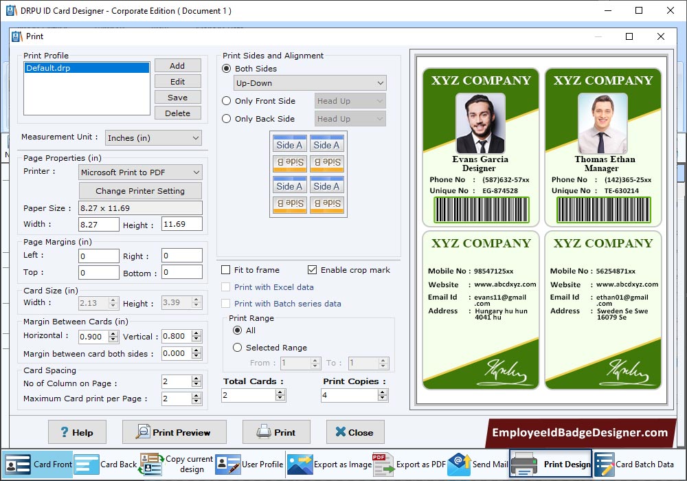 Print designed ID cards