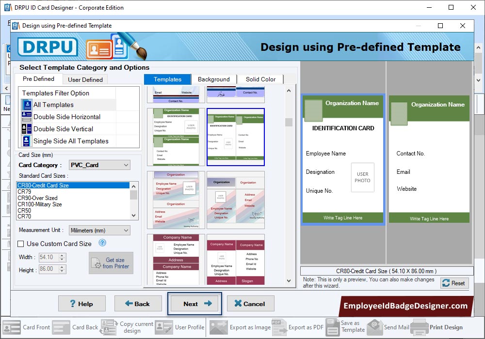 Select any one pre-defined template