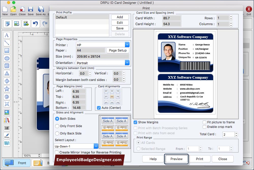 Print designed ID cards